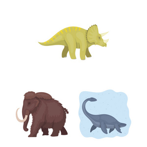 不同的恐龙卡通图标集合中的设计。史前动物媒介符号股票网页插图