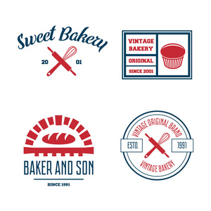 组的糕点和面包的标志 标签 徽章或设计元素