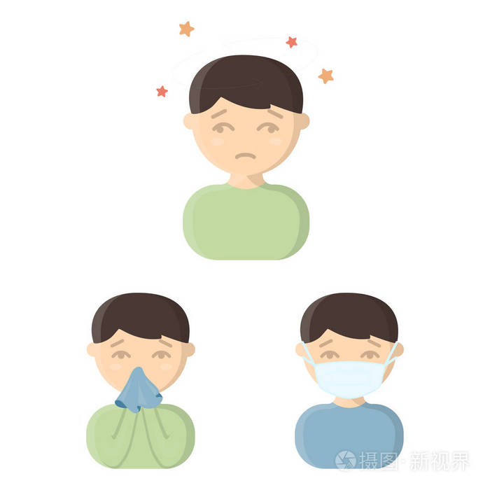 病人卡通图标在集合中设计.疾病和治疗矢量符号股票 web 插图