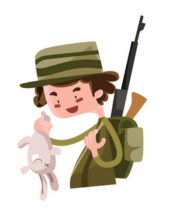 猎人射野兔子矢量图卡通人物