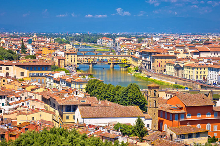 佛罗伦萨市阿诺河和旧浦的鸟瞰图, 意大利托斯卡纳地区