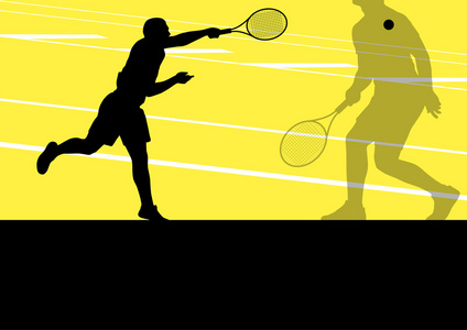 网球运动员活跃的运动剪影矢量背景
