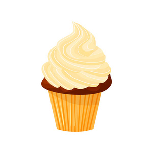 向量动画片样式甜蛋糕的例证。美味的甜甜点装饰与奶油。在白色背景查出的松饼