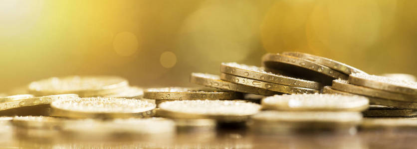 财务规划概念金币硬币, 网页横幅