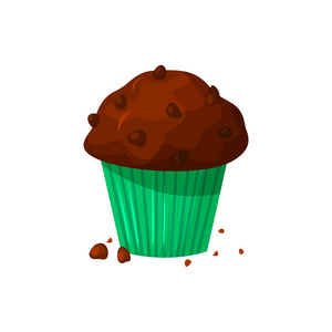 向量动画片样式甜蛋糕的例证。美味甜甜点。在白色背景查出的巧克力松饼