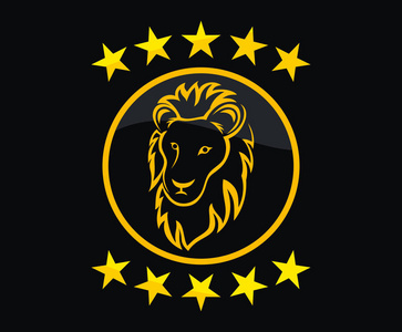 金色狮头剪影标志设计插图与线艺术风格为高级安全公司