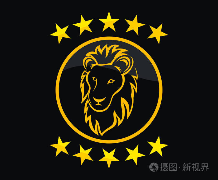 金色狮头剪影标志设计插图与线艺术风格为高级安全公司