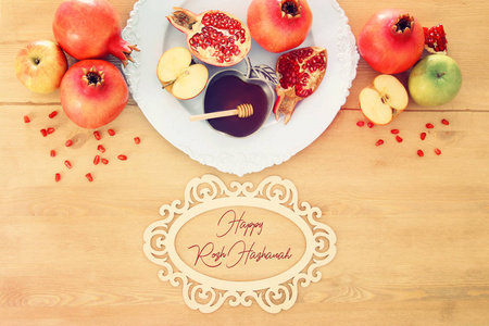 犹太新年 (犹太新年假日) 概念.传统的符号照片