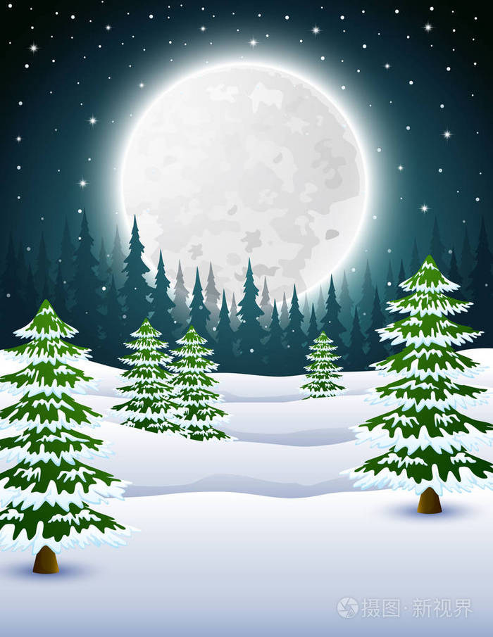 冬天夜背景的动画片与松树在晚上插画 正版商用图片09jfnn 摄图新视界 冬天夜背景的动画片与松树在晚上插画 正版商用图片09jfnn 摄图新视界