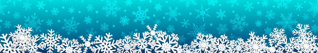圣诞无缝横幅白色雪花与阴影在浅蓝色背景