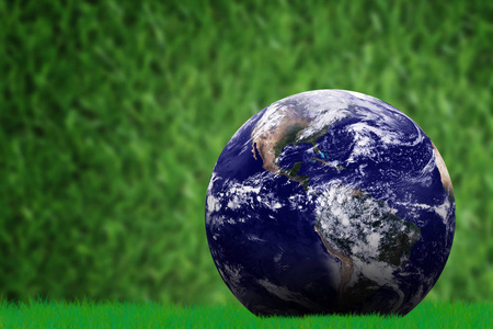 生态学概念, 地球在绿色草背景, 这个图片的元素由 nasa 装备照片