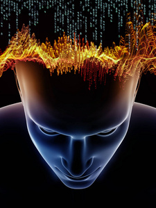 心波系列。人头3d 插图的背景设计与意识大脑智力和人工智能作品的技术符号