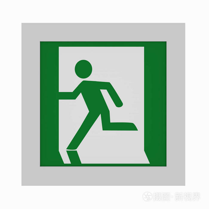 当前逃生标志根据 asr a1.3: 紧急出口左.前视图, 3d 渲染