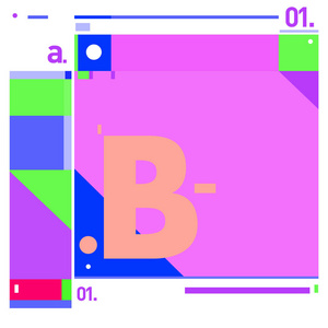 矢量字母 B 孟菲斯风格几何颜色轮廓字体。图形装饰类型。海报设计模板