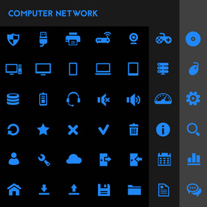 一套时尚的平面设计大计算机和服务器网络图标