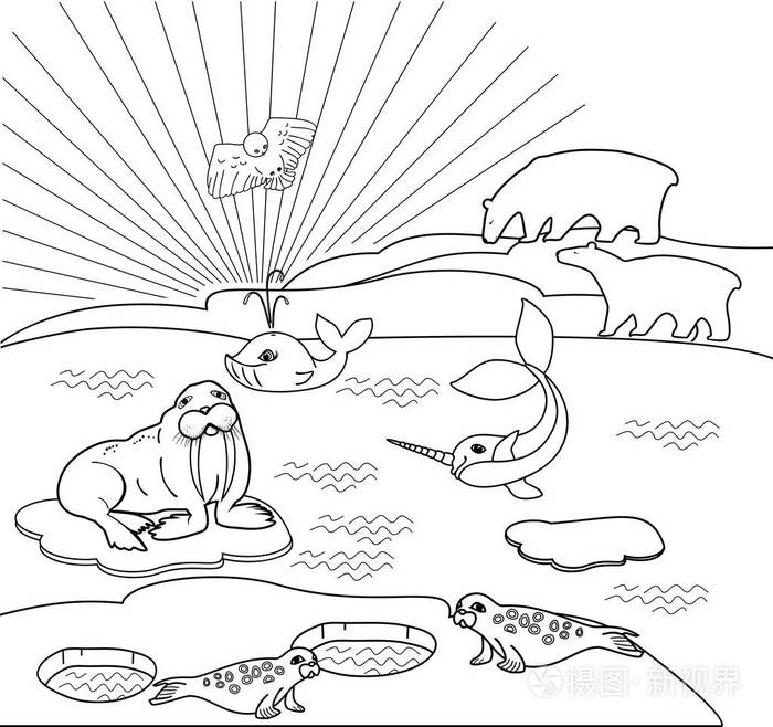 北部风景与不同的极地动物插画-正版商用图片09joo0-摄图新视界
