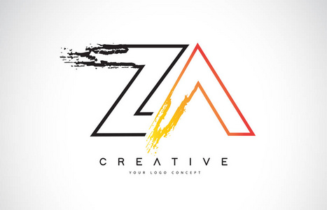 Za 创意现代标志设计矢量与橙色和黑色的颜色。字母笔划信函设计