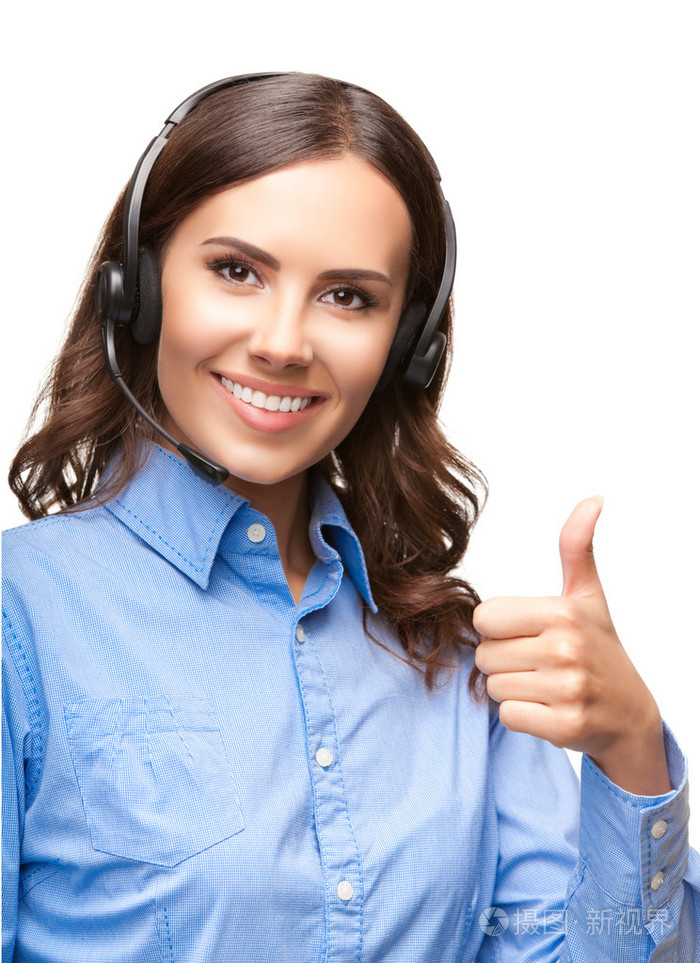 支持电话运营商与大拇指手势,白色