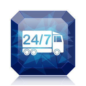 24 7 送货卡车图标, 蓝色网站按钮白色背景