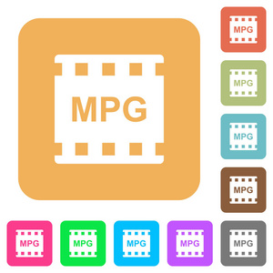 Mpg 电影格式圆形正方形的平面图标生动的颜色背景