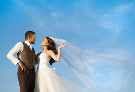 新婚夫妇肖像与蓝蓝的天空