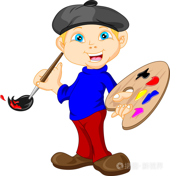 男孩正在用画笔画画