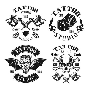 纹身工作室四矢量黑色复古标志图片
