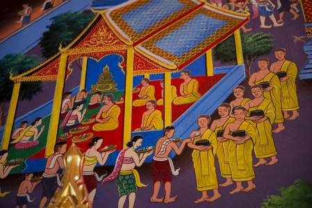 传统泰式寺庙，泰国在墙上的画