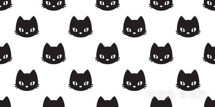 猫无缝图案矢量印花布小猫黑猫孤立背景壁纸插画 正版商用图片09kc92 摄图新视界