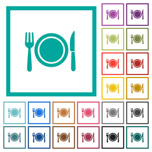 晚餐平彩色图标与象限框架在白色背景