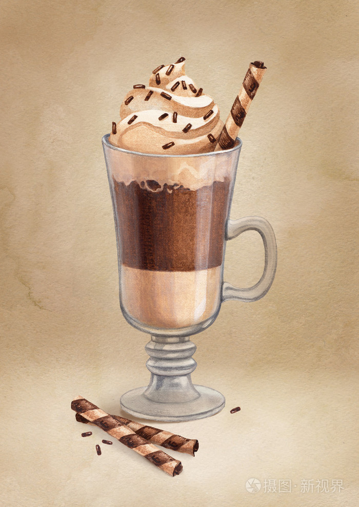 杯拿铁咖啡水彩插画