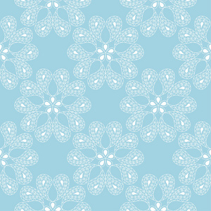 蓝色背景上的白色花卉装饰品。纺织品和墙纸无缝图案