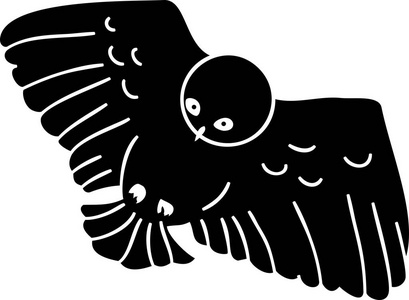 白色背景下的风格化飞行极地猫头鹰黑色剪影