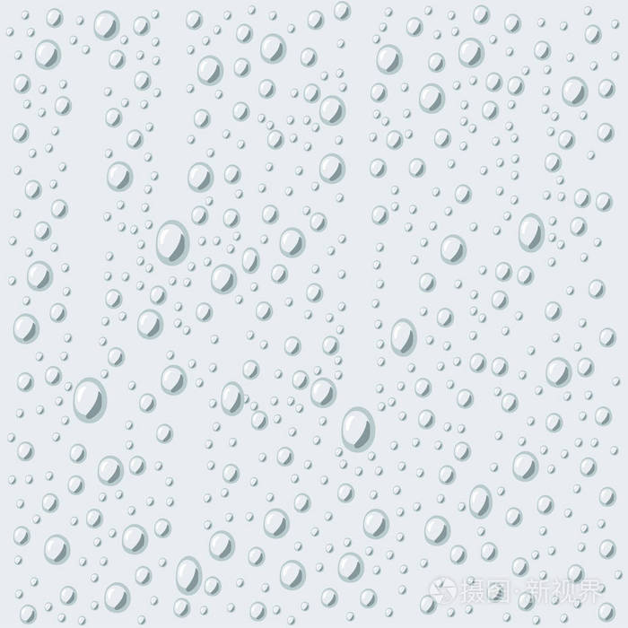 在白色背景下雨水滴下或蒸汽淋浴被隔离逼真的纯水滴凝聚在窗玻璃表面