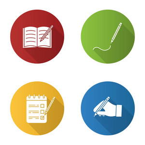 复印书, 画画, 做单子, 手拿铅笔.矢量剪影插图照片