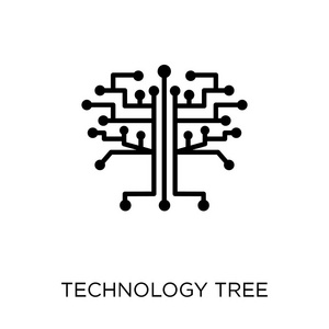 技术树图标。技术树符号设计从未来的技术集合