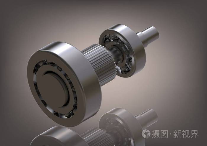 灰色的银色轴承和齿轮