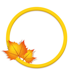 秋天的落叶与圆形标签
