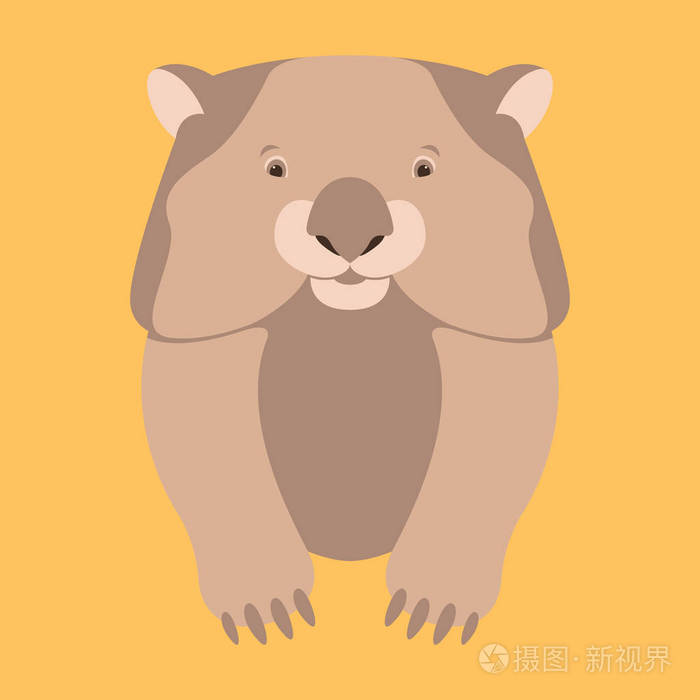 袋熊河面矢量插画平面样式前面