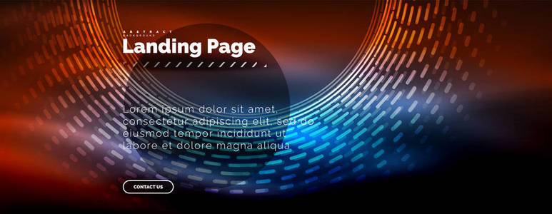 霓虹灯发光技术线, 高科技未来抽象背景模板带圆圈, 登陆页面模板