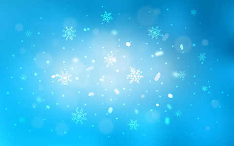 浅蓝色矢量纹理与彩色雪花。圣诞节风格的雪装饰设计模糊。该模式可用于年度新网站