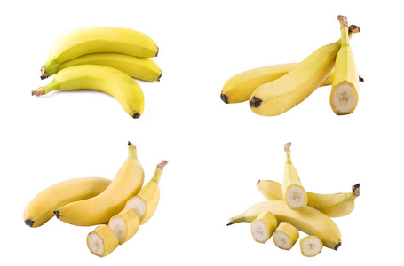 在白色背景上的香蕉。白色背景的新鲜热带水果