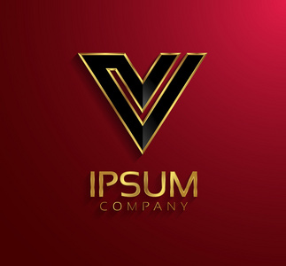美丽的矢量图形字母与金边字母 v 符号照片