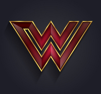 美丽的矢量图形红宝石镶钻金边字母 w 符号照片