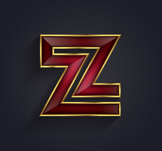免费刷红钻美丽的矢量图形红宝石镶钻金边字母 z 符号照片