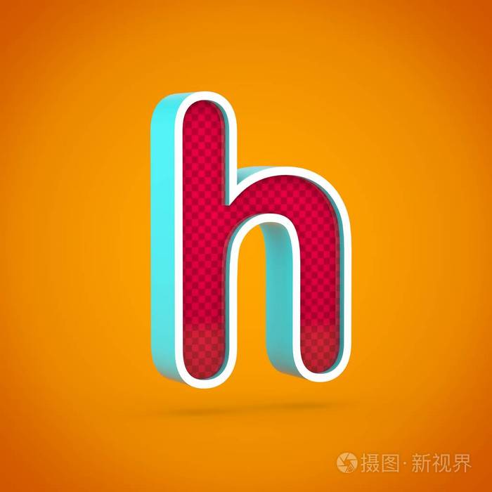 红色字母h小写3d渲染红色字体在热橙色背景下隔离碳纤维纹理