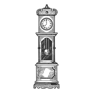 落地钟用钟摆雕刻矢量图.刮板风格模仿.黑白手绘图像照片