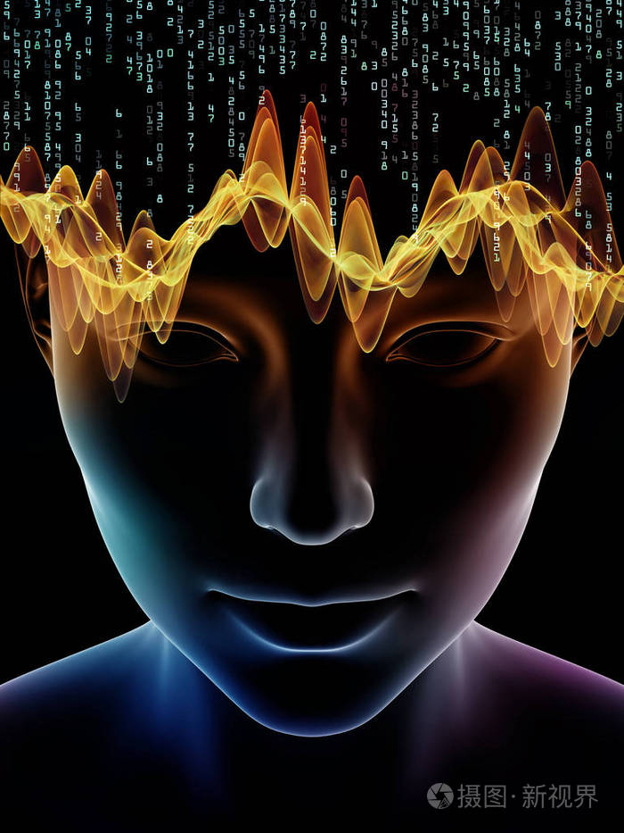 心波系列在意识大脑智力和人工智能等项目上使用的人类头部3d插图和