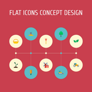 集收获图标平面式符号与收割机, 树, 领域和其他图标为您的 web 移动应用程序徽标设计
