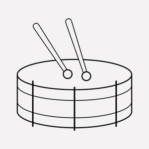 鼓图标线元素。为您的 web 移动应用程序徽标设计在干净的背景上隔离鼓图标线的矢量插图